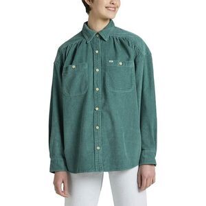 Lee Women's Frontier Button Up Long Sleeve Green Shirt Corduroy Relaxed Fit SZ M